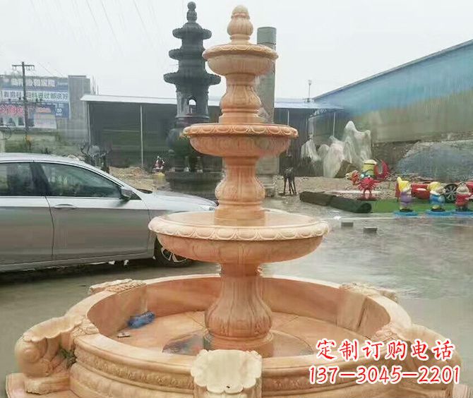 常州晚霞红多层大型石雕喷泉 (3)