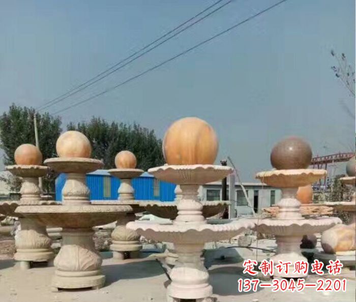 常州晚霞红多层风水球喷泉石雕