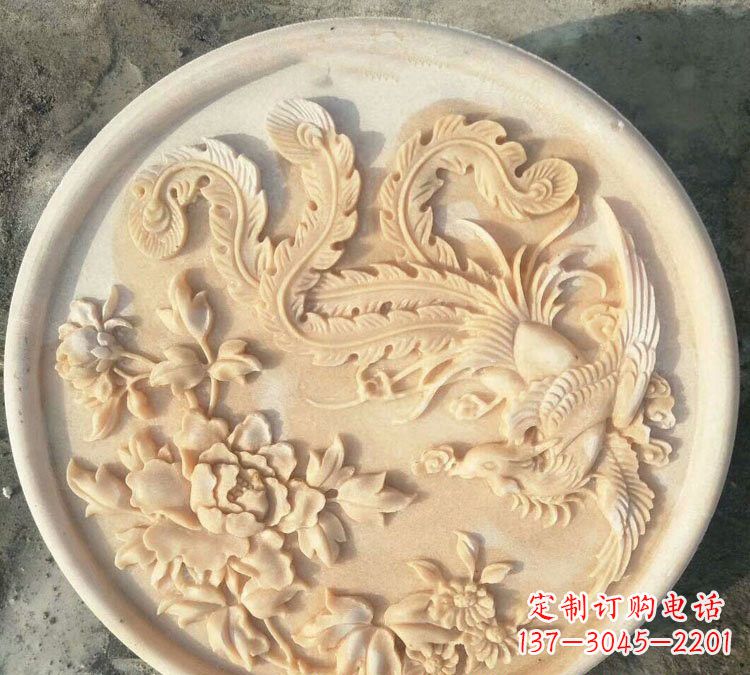 常州晚霞红凤凰牡丹石浮雕