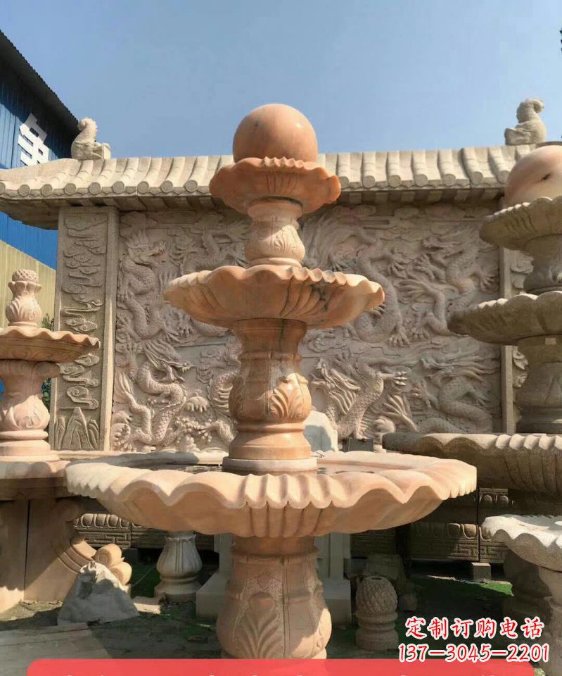 常州晚霞红风水球石雕喷泉