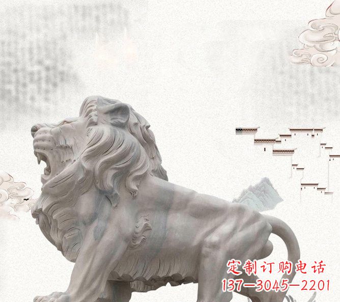 常州晚霞红公园动物仿真狮子石雕
