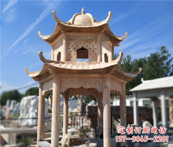 常州晚霞红公园双层六角凉亭石雕
