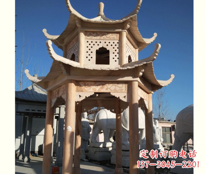 常州晚霞红公园双层六角凉亭石雕 (2)