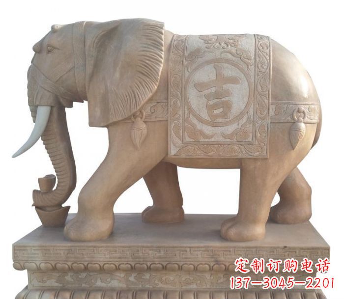 常州晚霞红吉祥如意大象石雕 (4)