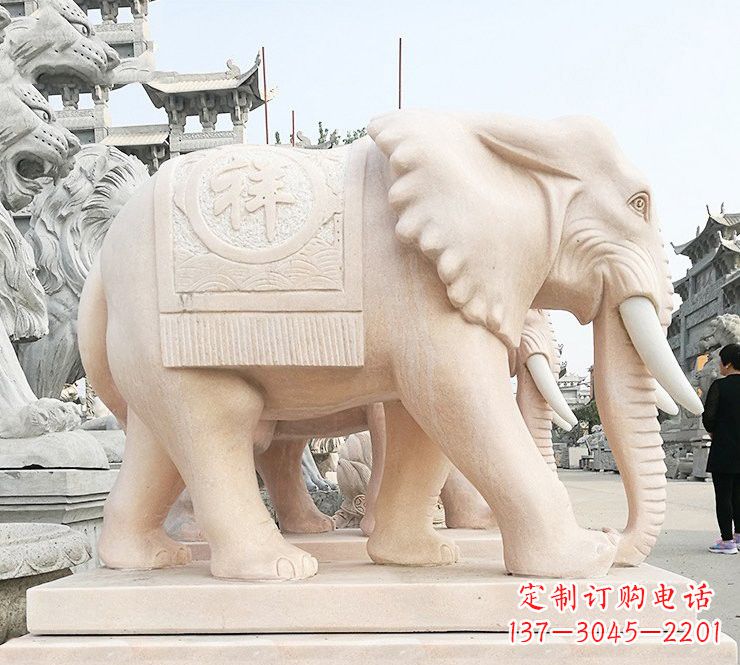 常州晚霞红吉祥如意大象石雕