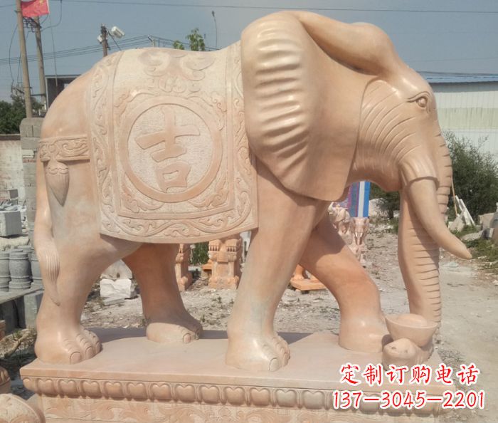 常州晚霞红吉祥如意门口大象石雕 (2)