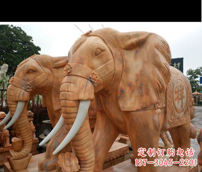 常州晚霞红吉祥如意门口镇宅招财大象石雕 (3)