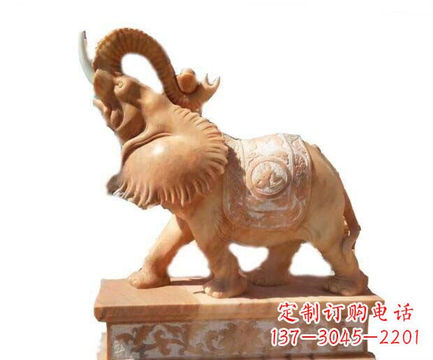 常州晚霞红吉祥如意象鼻朝天的大象石雕