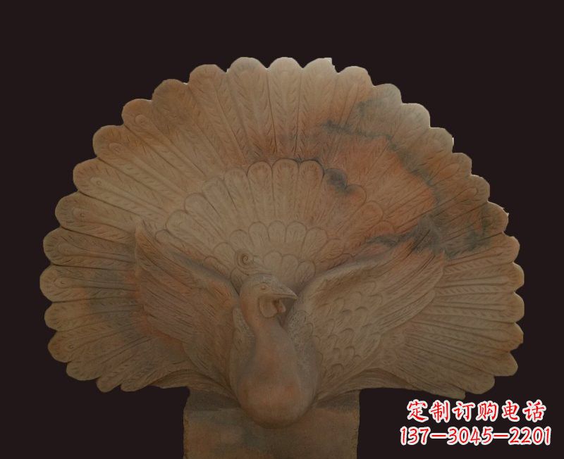 常州晚霞红开屏孔雀石雕