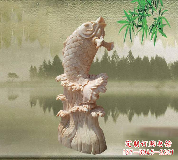 常州晚霞红鲤鱼石雕