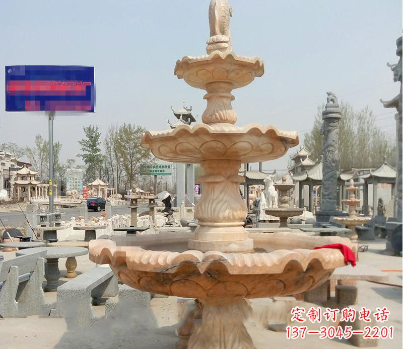 常州晚霞红喷泉喷水盆石雕