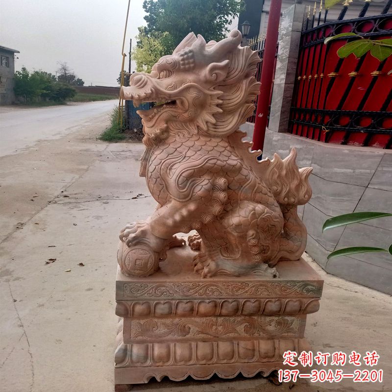 常州晚霞红麒麟石雕