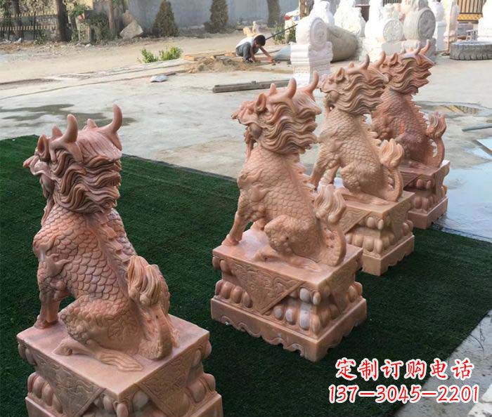 常州晚霞红麒麟招财镇宅石雕