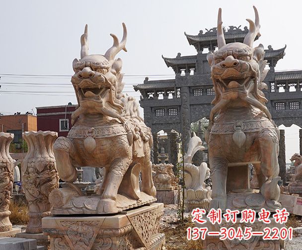 常州晚霞红瑞兽麒麟石雕 (2)