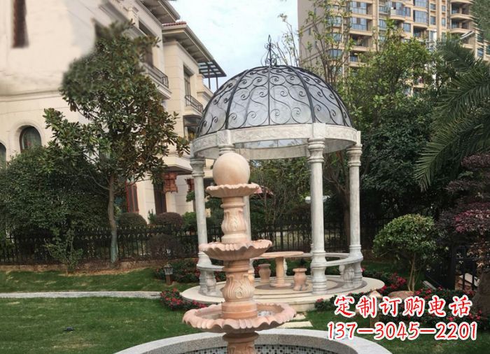 常州晚霞红三层风水球喷泉小区石雕