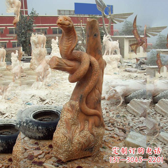 常州晚霞红蛇石雕-12生肖动物雕塑