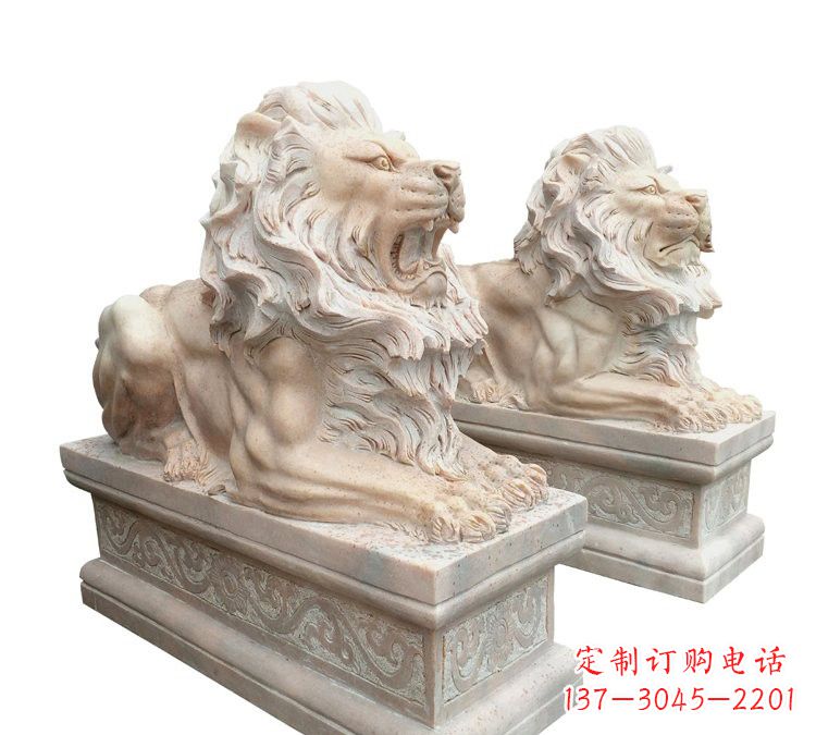 常州晚霞红石材欧式狮子