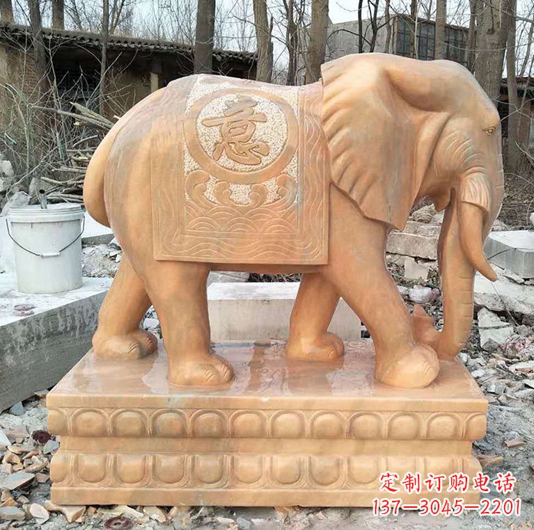 常州晚霞红石材大象雕塑