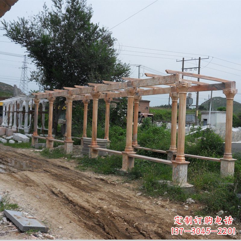常州晚霞红石雕花架长廊