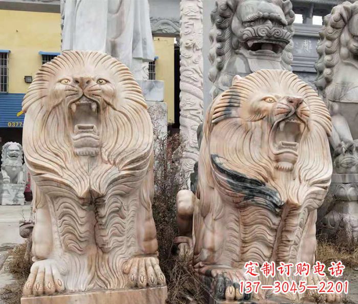 常州晚霞红石雕欧式石狮子
