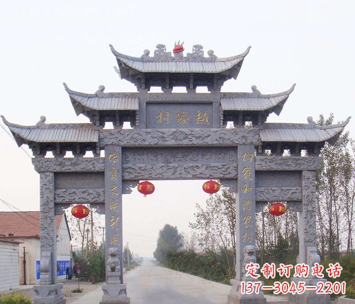 常州晚霞红石雕牌坊
