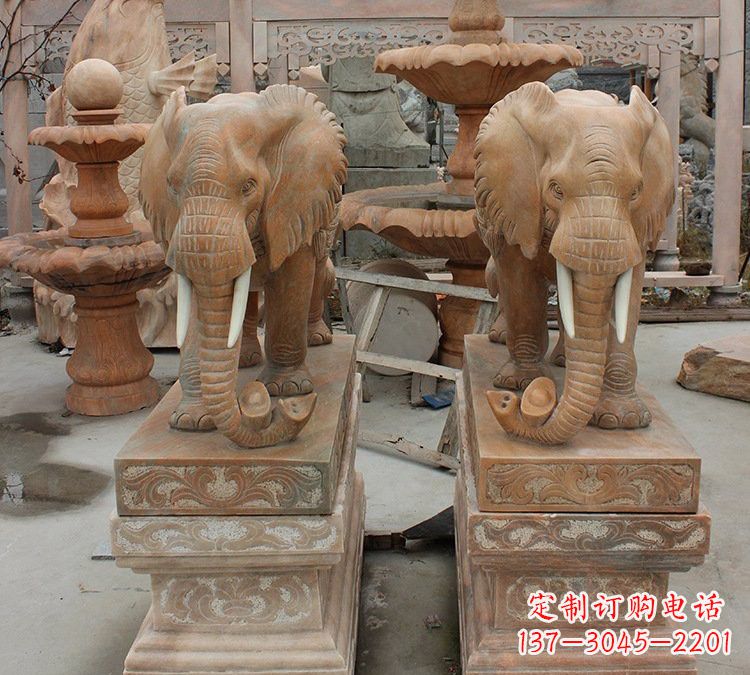 常州晚霞红石雕元宝大象