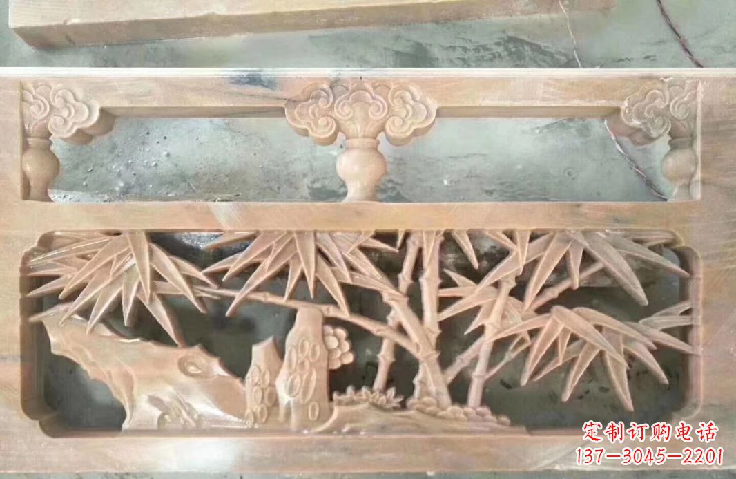常州晚霞红石浮雕栏板户外摆件园林景观雕塑