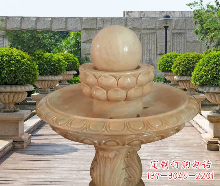 常州晚霞红双层风水球公园喷泉石雕 (2)