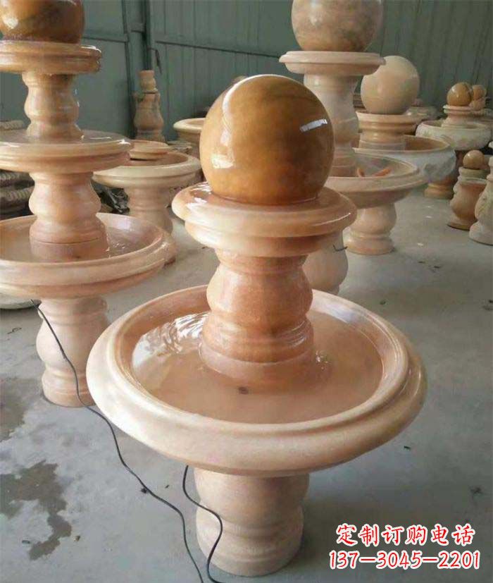 常州晚霞红双层风水球别墅喷泉石雕