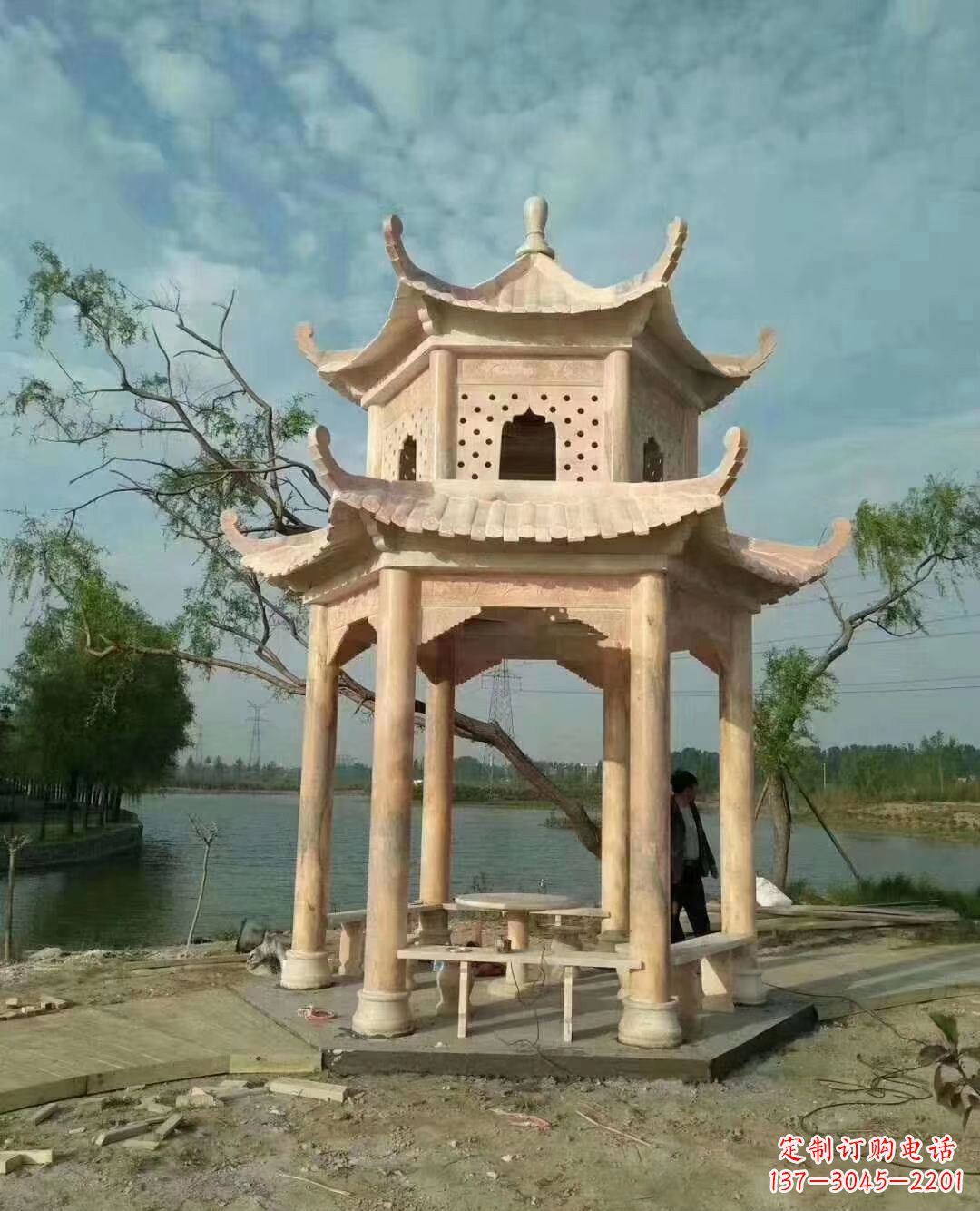 常州晚霞红双层石凉亭 (2)