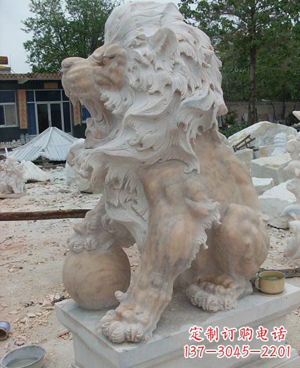 常州晚霞红寺庙门口西洋狮子石雕