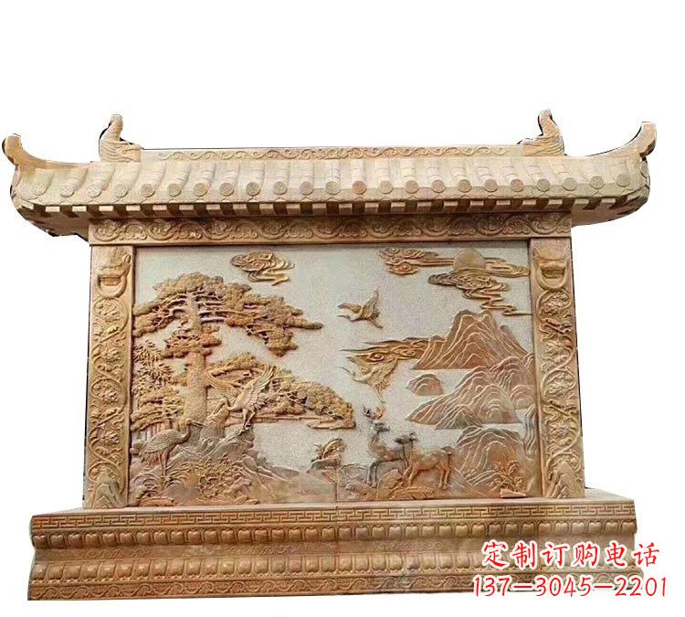 常州晚霞红松鹤延年浮雕影壁