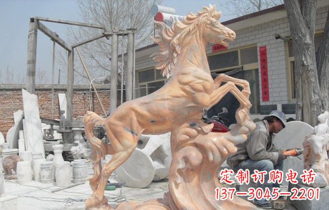 常州晚霞红踏浪奔马石雕222