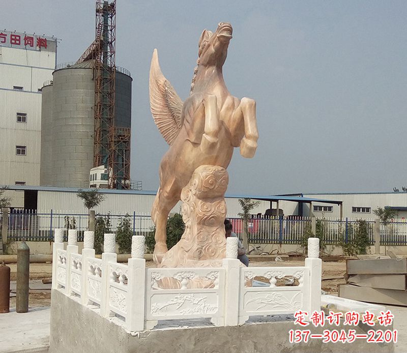 常州晚霞红祥云飞马企业景观石雕