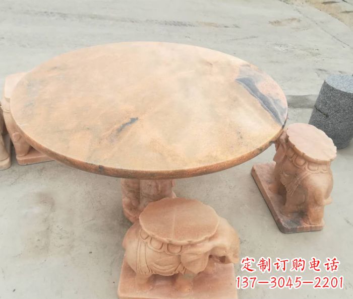 常州晚霞红小象桌凳别墅石雕 (4)