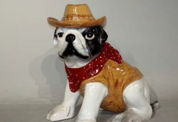 常州任性可爱的牛仔造型斗牛犬雕塑