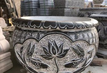 常州青石仿古荷花水缸雕塑