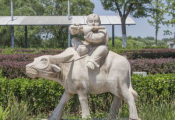 常州石雕牧童牛雕塑，让传统气息永存