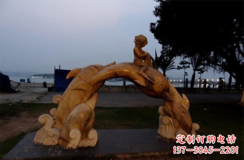 常州西方儿童骑海豚石雕