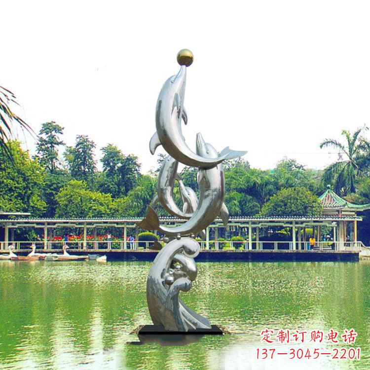 常州戏球不锈钢海豚雕塑-园林水景动物景观