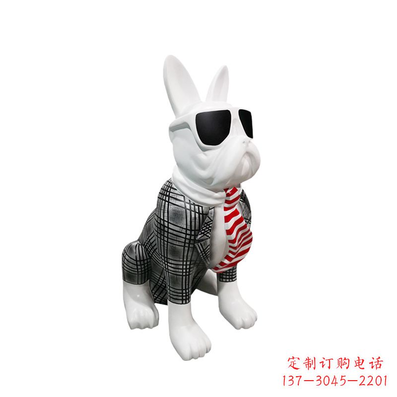 常州系领带戴墨镜的狗雕塑,商场超市美陈斗牛犬摆件