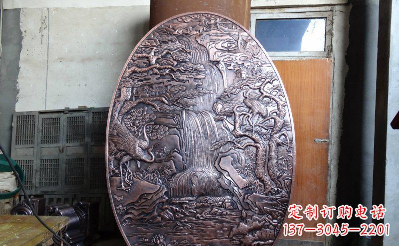 常州仙鹤松林瀑布古代园林景观铜浮雕