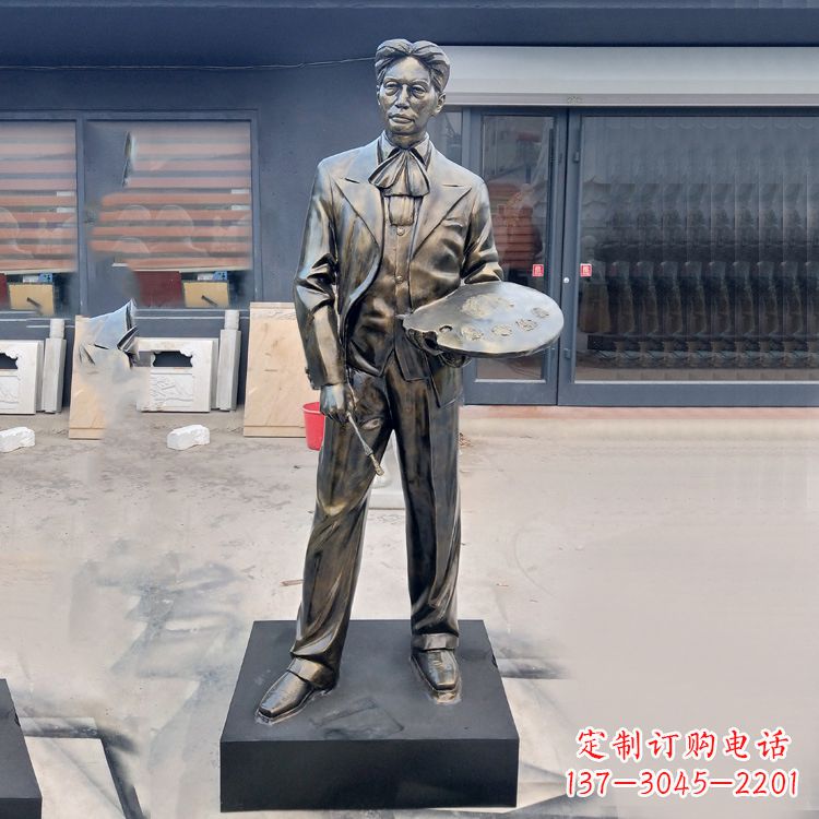常州现代画家徐悲鸿雕塑-玻璃钢仿铜名人雕像