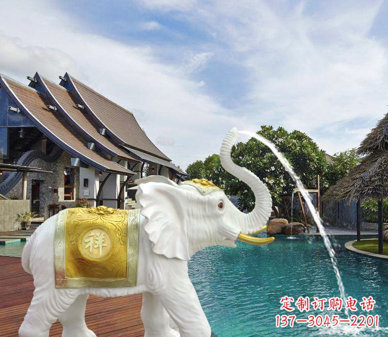 常州祥瑞汉白玉喷泉喷水大象