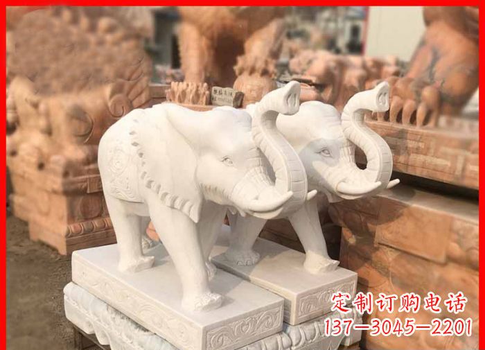 常州象鼻朝天的大象汉白玉招财石雕