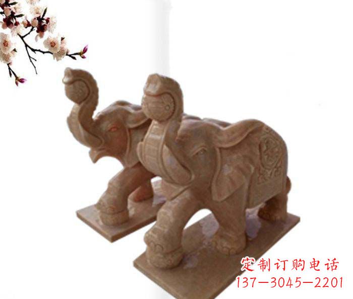 常州象鼻朝天的大象晚霞红招财石雕