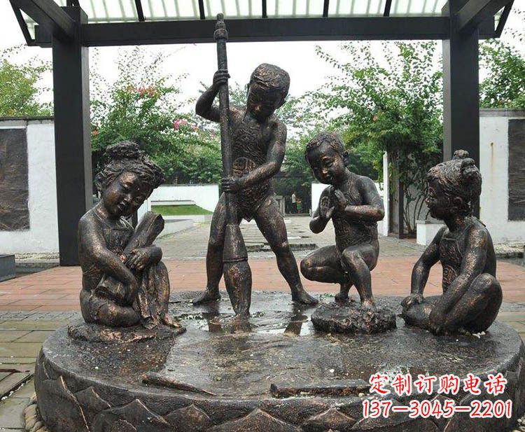 常州小孩写大字铜雕小品