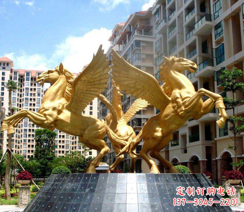 常州小区飞马三匹马景观铜雕
