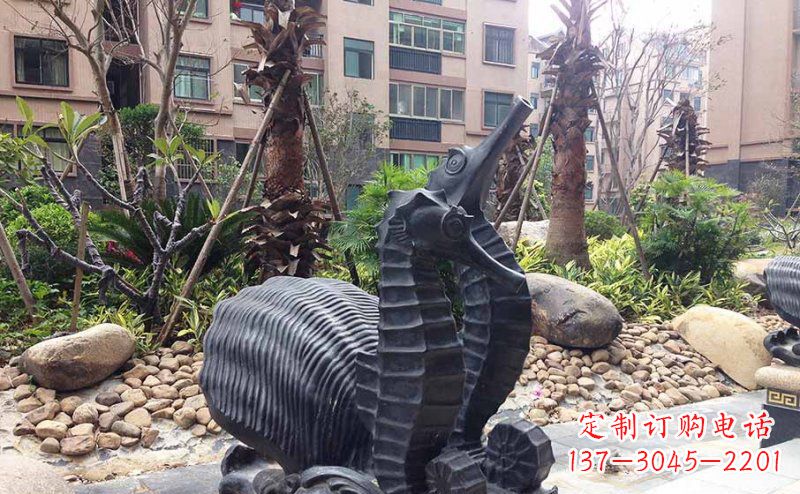 常州小区海马动物玻璃钢仿铜雕塑