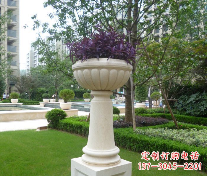 常州小区景观汉白玉花盆石雕 (2)